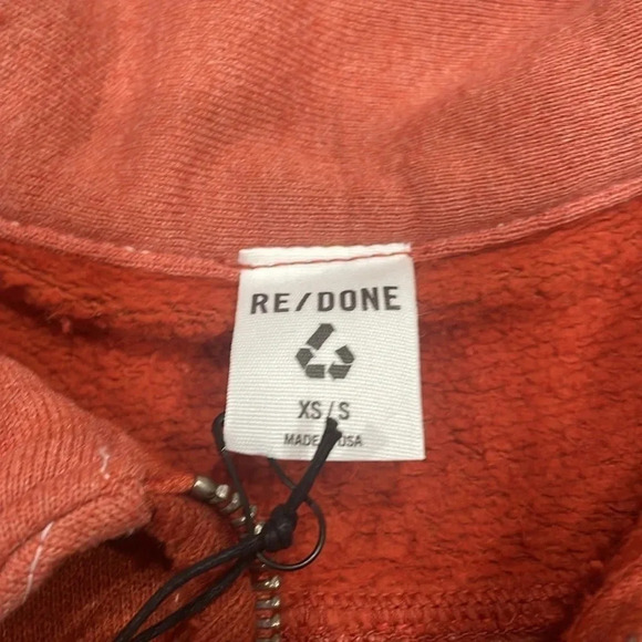 Re/Done 90s Upcycled Hoodie Crop Half Zip Burn Orange XS/S - Picture 4 of 5